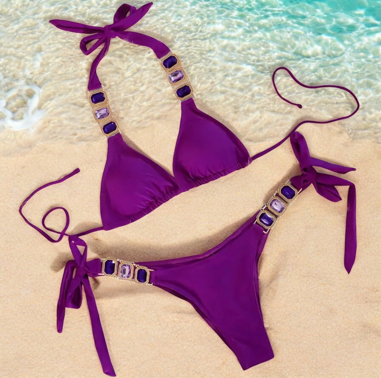 Peacockini - 5 Colors - Metal Crystal Rhinestone Diamond Accent Bikini S/M - 5 LEFT