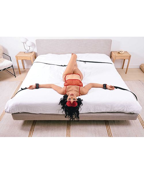 Premium Sportsheets Saffron Under the Bed Adjustable Restraint System - Black and Red between the mattresses set www.VALGINA.com 
