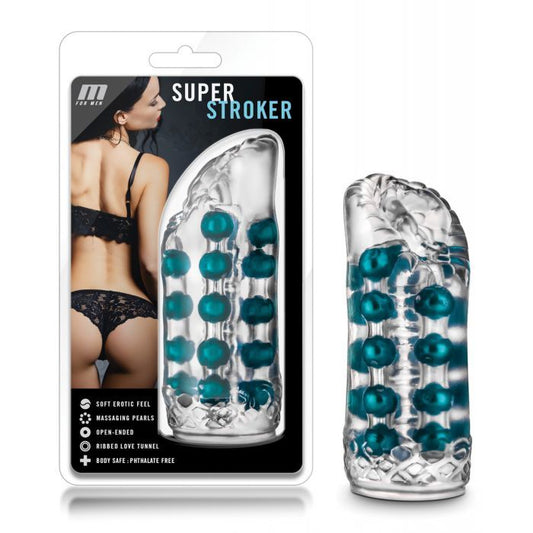 Premium male sleeve Blush M for Men Super Stroker - Clear with blue beads www.VALGINA.com