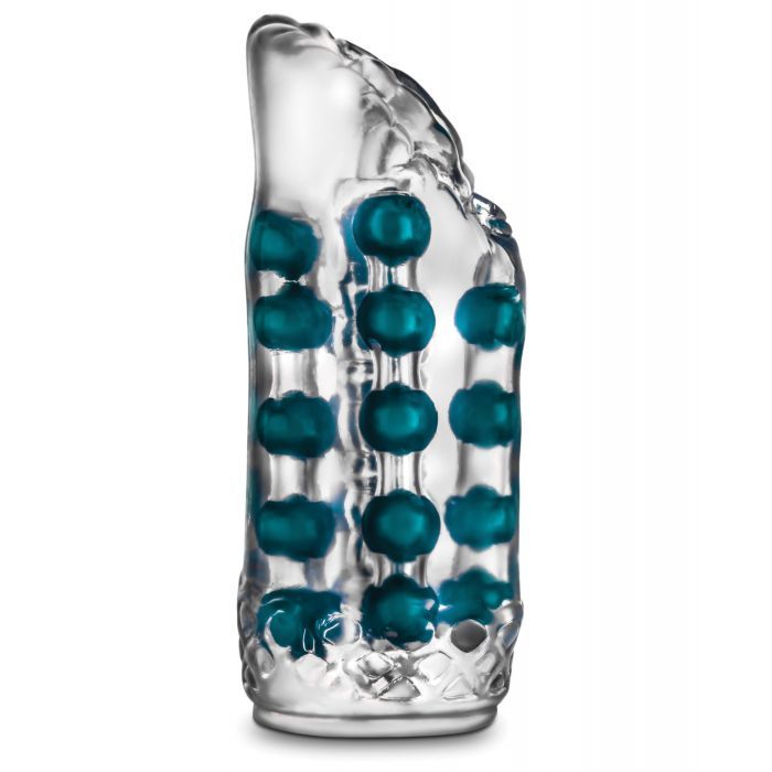 Premium male sleeve Blush M for Men Super Stroker - Clear with blue beads www.VALGINA.com
