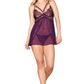 Royal Rendezvous - Eyelash Lace Babydoll & G-String Lingerie Set with gold accent ring and strappy accents on bodice, mesh skirt, see through lace cups, queen Plus size 