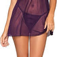 Royal Rendezvous - Eyelash Lace Babydoll & G-String Lingerie Set with gold accent ring and strappy accents on bodice, mesh skirt, see through lace cups, queen Plus size 