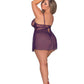 Royal Rendezvous - Eyelash Lace Babydoll & G-String Lingerie Set with gold accent ring and strappy accents on bodice, mesh skirt, see through lace cups, queen Plus size 