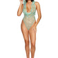 Seductive Sage - Crystal Cowl Neck Teddy with Diamond Rhinestones Hooded Mesh Lingerie - Green - VALGINA.com