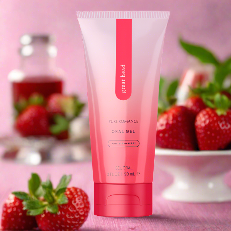 pure romance great head succulent strawberry Great Head Oral Gel - Pink Strawberry 3 oz