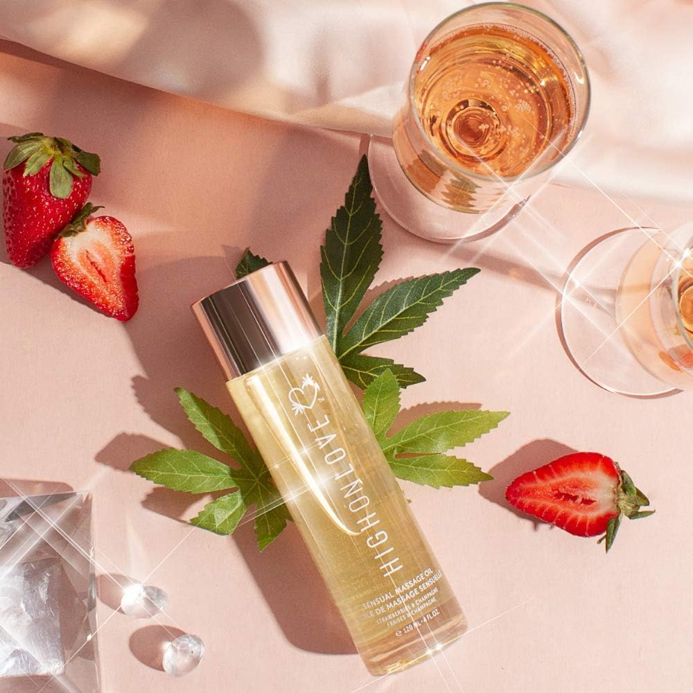Strawberry Champagne Edible Massage Oil – Luxurious Hemp-Infused Oil - NEW! HighOnLove www.VALGINA.com 