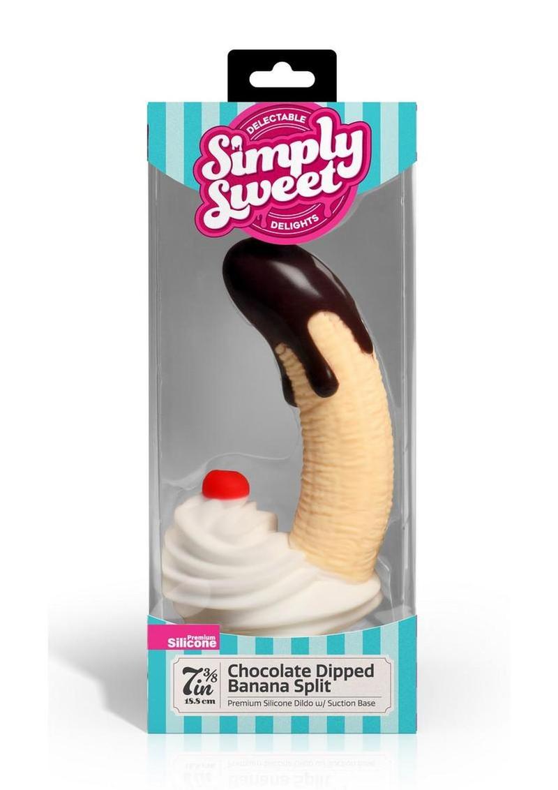 Simply Sweet Chocolate Dipped Banana Split Premium Silicone Dildo 7.4in