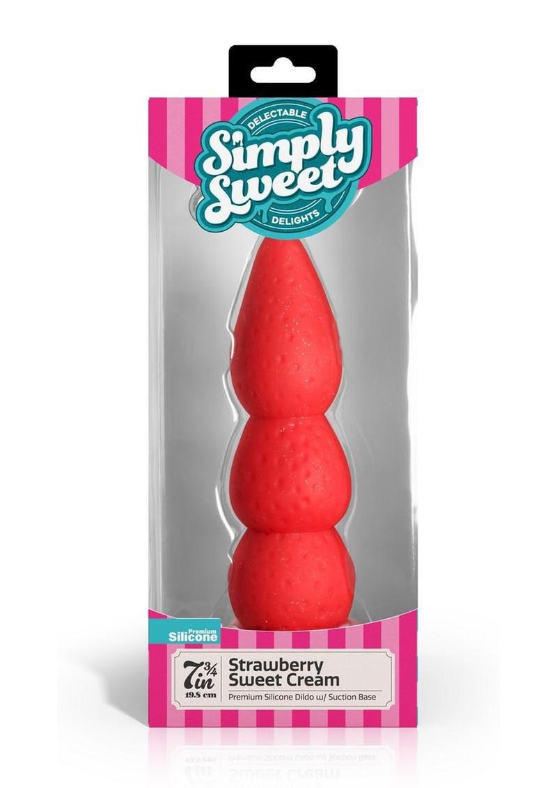 Simply Sweet Strawberry Sweet Cream Premium Silicone Dildo 7.8in - Red/ White