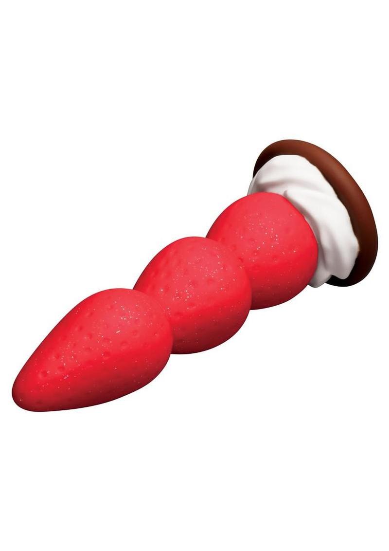 Simply Sweet Strawberry Sweet Cream Premium Silicone Dildo 7.8in - Red/ White