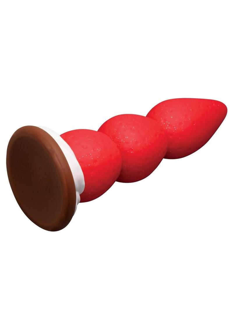Simply Sweet Strawberry Sweet Cream Premium Silicone Dildo 7.8in - Red/ White
