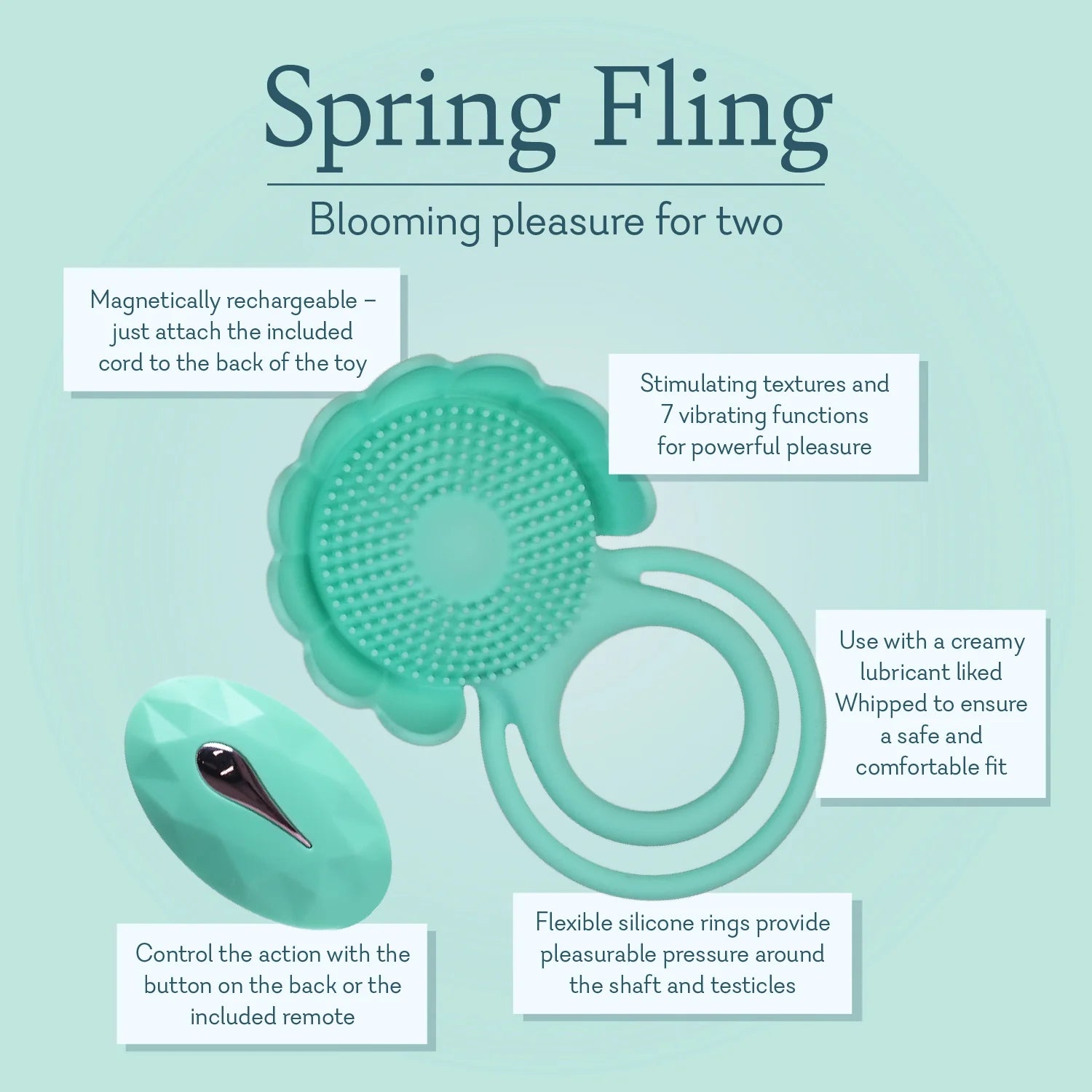 Spring Fling adult toy double c-ring for couples with a flower and ticklers for prolonging pleasure