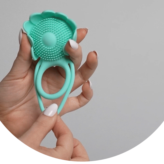 Spring Fling adult toy double c-ring for couples with a flower and ticklers for prolonging pleasure