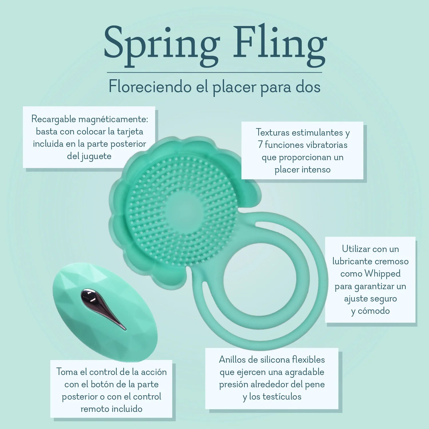 Spring Fling adult toy double c-ring for couples with a flower and ticklers for prolonging pleasure