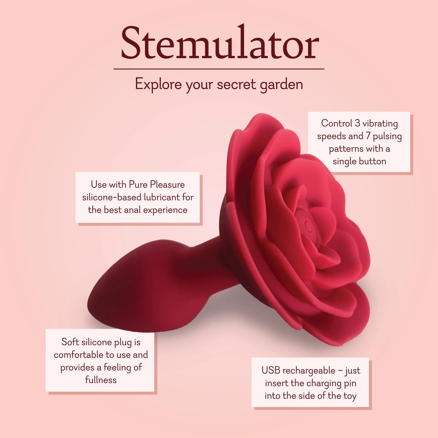 Rose Butt Plug - Vibrating Stemulator - 10 LEFT!