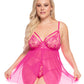 Bright Strappy Babydoll & High-Rise G-String Lingerie Pink - 2 LEFT! - VALGINA.com