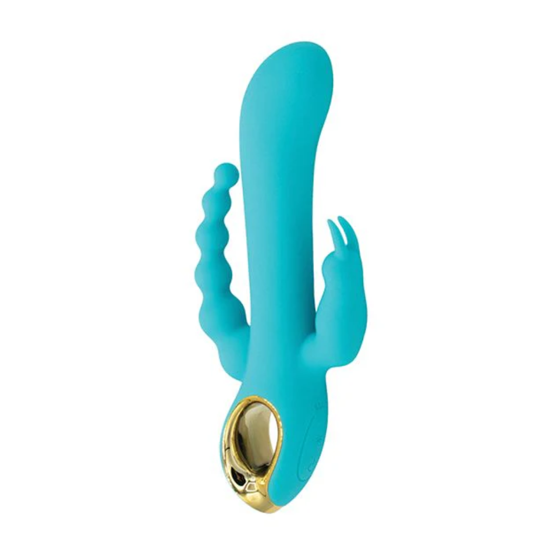 Triple Ecstasy Aqua blue triple action vibration vaginal clitoral anal beads all in one www.VALGINA.com 