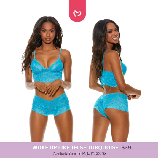 Woke Up Like This - Blue Bralette and Boy Shorts Lingerie - Turquoise - 6 LEFT!