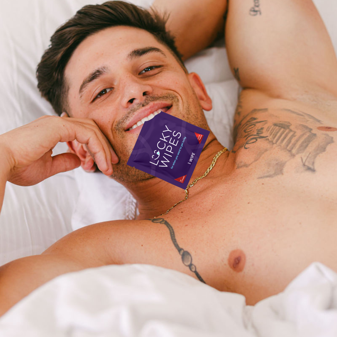 Wipes For Men Flavored Strawberries and Cream Flavor Top Seller Lucky Wipes for dudes ph balanced. Sweetums individually wrapped flavored wipes www.VALGINA.com 