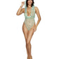 Seductive Sage - Crystal Cowl Neck Teddy with Diamond Rhinestones Hooded Mesh Lingerie - Green - VALGINA.com
