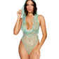 Seductive Sage - Crystal Cowl Neck Teddy with Diamond Rhinestones Hooded Mesh Lingerie - Green - VALGINA.com