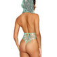 Seductive Sage - Crystal Cowl Neck Teddy with Diamond Rhinestones Hooded Mesh Lingerie - Green - VALGINA.com