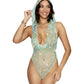 Seductive Sage - Crystal Cowl Neck Teddy with Diamond Rhinestones Hooded Mesh Lingerie - Green - VALGINA.com