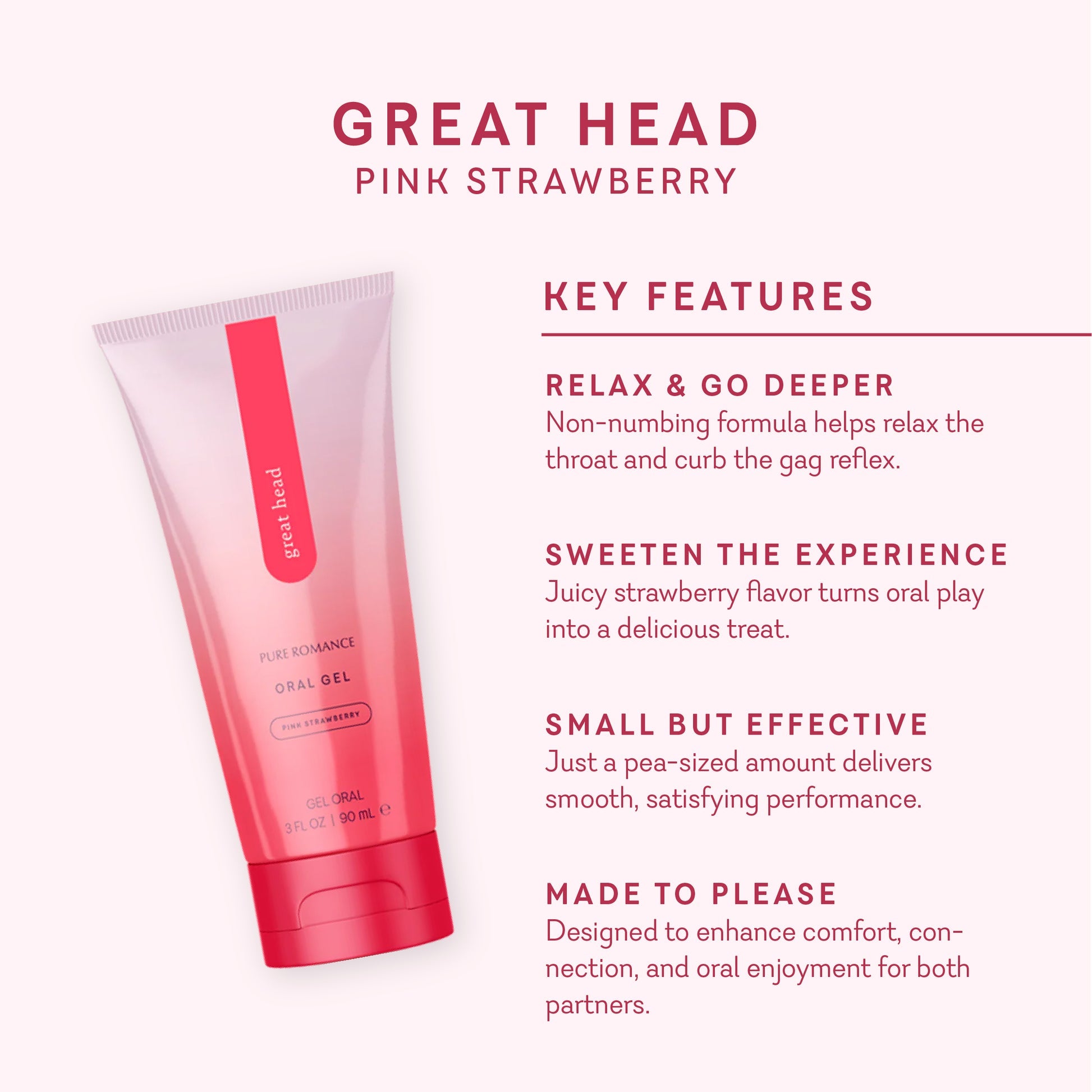 pure romance great head succulent strawberry Great Head Oral Gel - Pink Strawberry 3 oz