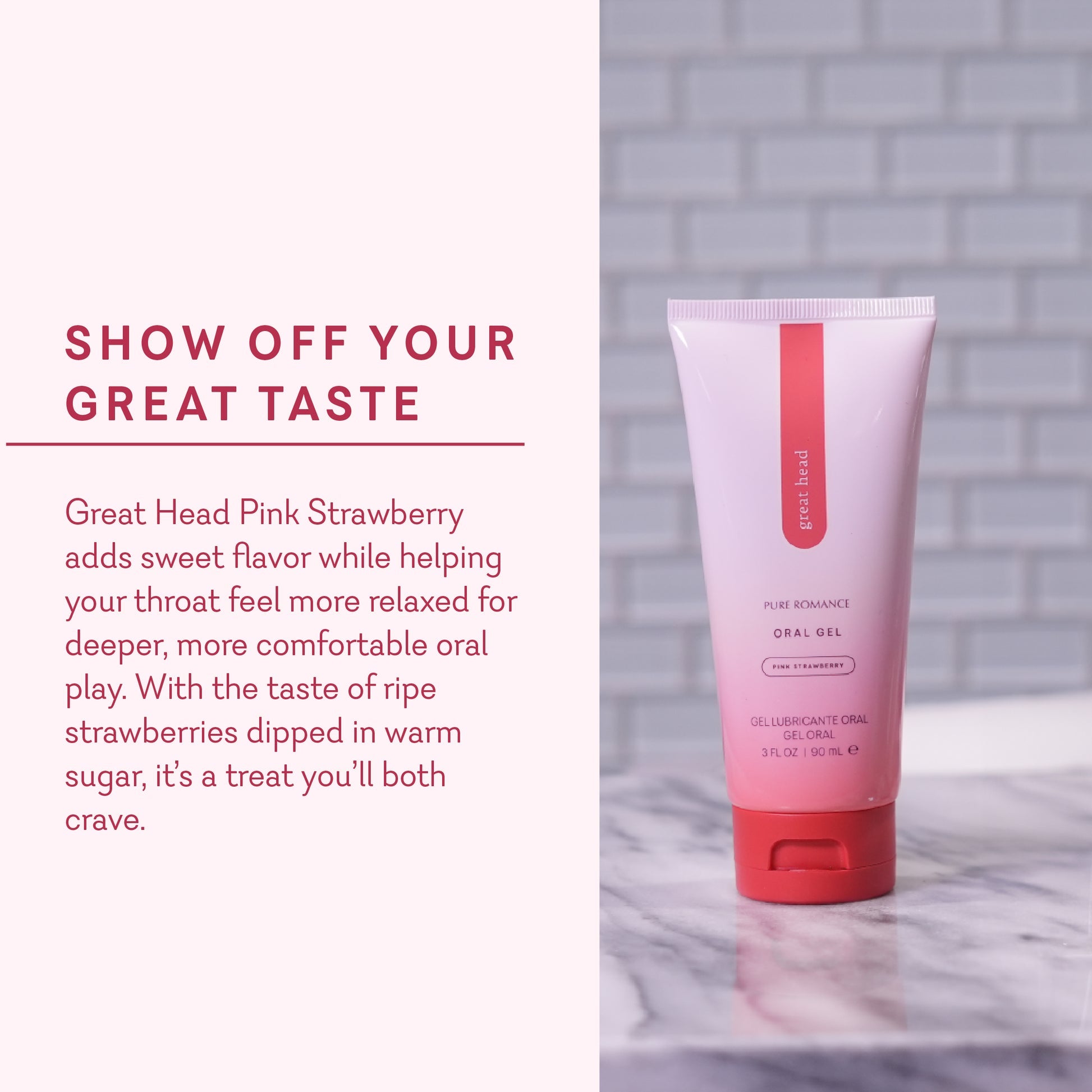 pure romance great head succulent strawberry Great Head Oral Gel - Pink Strawberry 3 oz