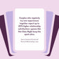 Card with text about relationship satisfaction and new experiences on a purple background. hot date night card game pure romance www.VALGINA.com 