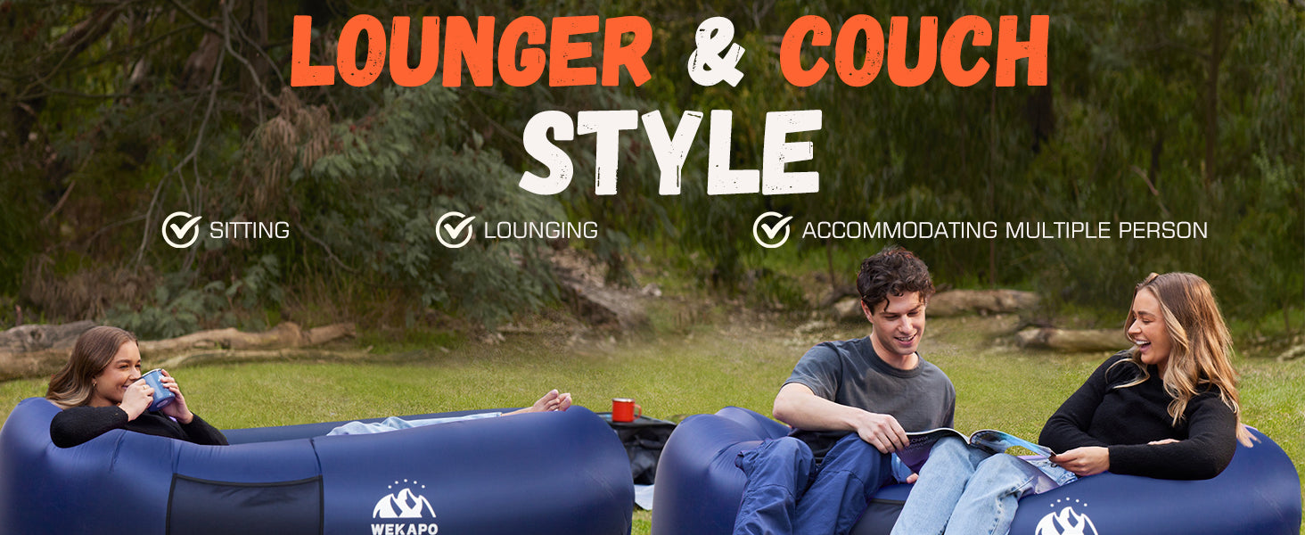 Inflatable couch lounger chair detail view - body-conforming portable seating - ValGina.com