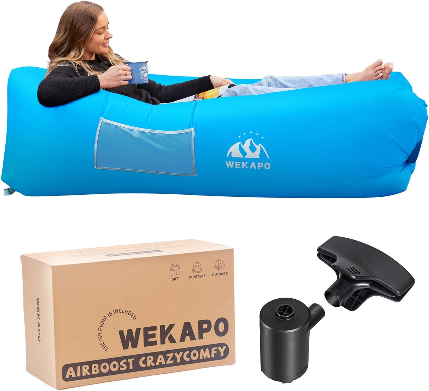 Inflatable couch lounger chair in light blue color option - ValGina.com
