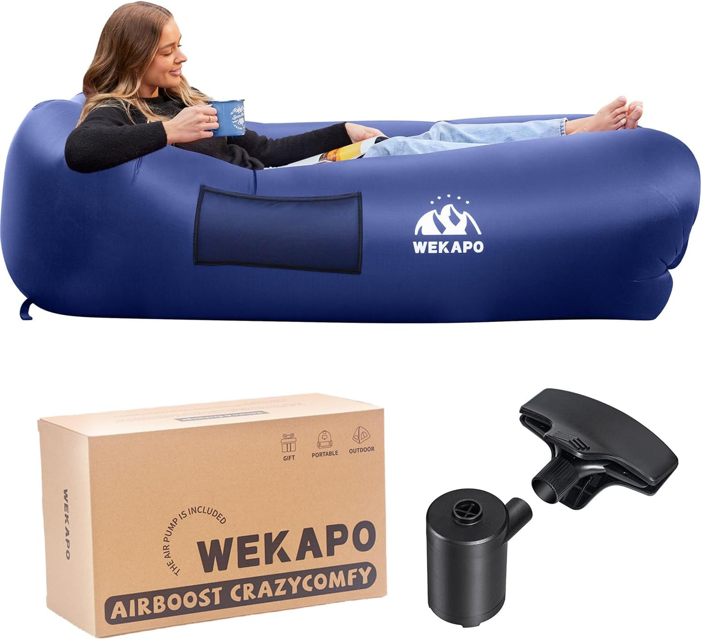 Inflatable couch lounger chair in navy blue color option - ValGina.com