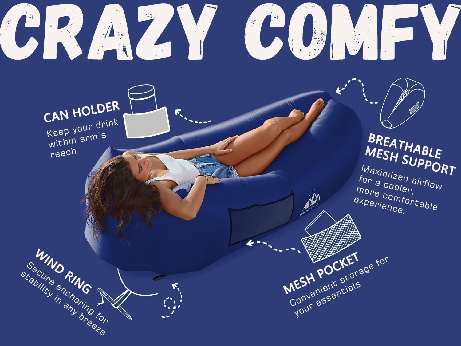 Inflatable lounger chair in use at the beach - portable backpacking sofa - ValGina.com