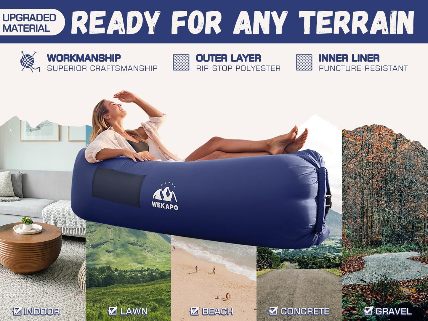 Air-filled inflatable lounger sofa with included inflator pump - portable couch - ValGina.com