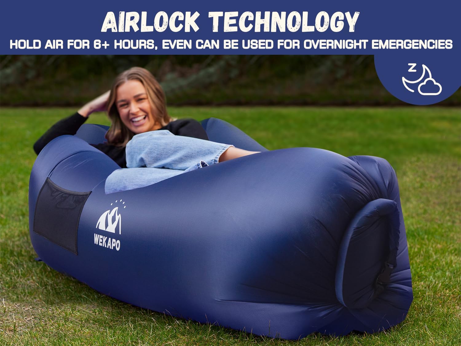 Lifestyle photo of inflatable lounger couch outdoors with friends - ValGina.com